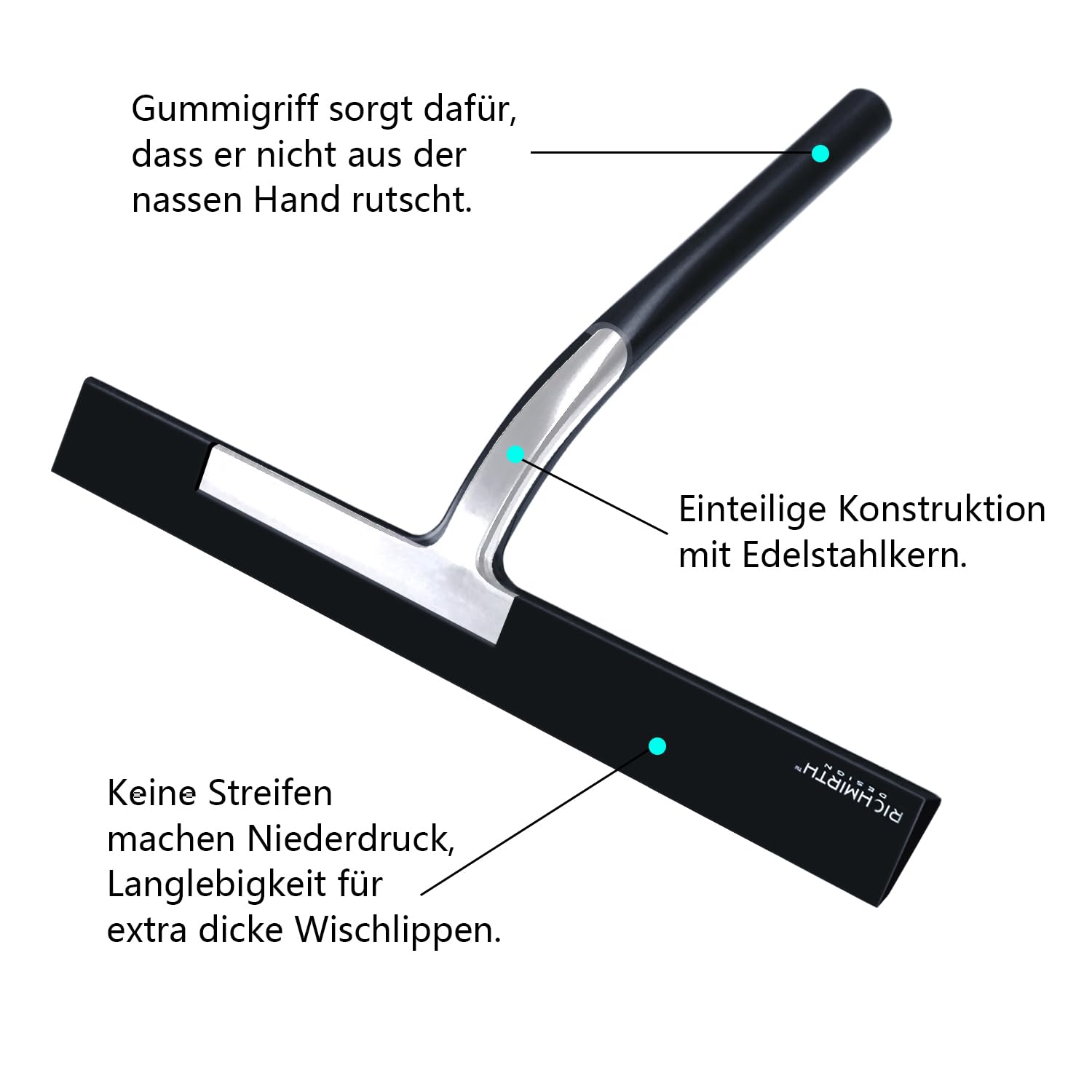 Richmirth Squiggy Duschglasreiniger – 22,9 Cm Silikon-Abzieher Für Duschglas, Spiegel, Fliesen & Autofenster, Blau