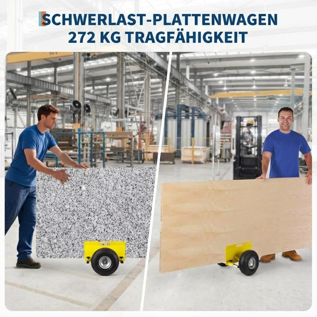 Plattenwagen Platten-Dolly 272 kg Tragkraft Verstellbarer Gipskarton Transportwagen Sperrholz Dolly 25 cm Gummireifen All-Terrain Transport Für Gipskartonplatten Türen, Gelb