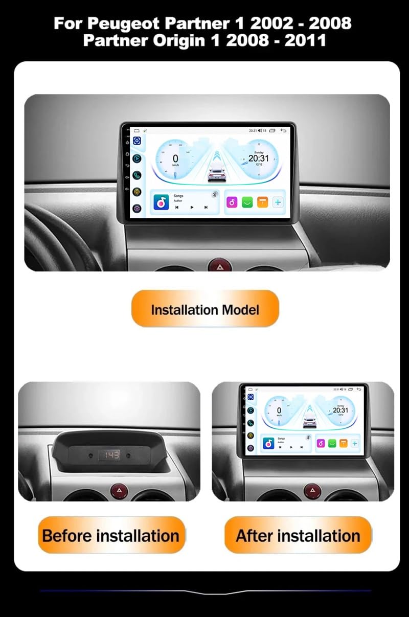 9-calowy dotykowy radio GPS dla Peugeot Partner 1 2002-2008, obsługuje BT WiFi Mirror Link 4G sterowanie z kierownicy(HM603 4 Core Wifi 2+32GB)