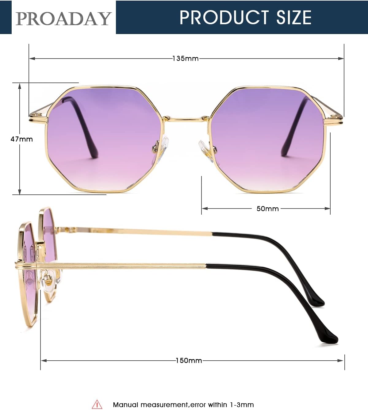 PORADAY Square Sunglasses for Women Men Retro Octagon Metal Sun Glasses Vintage Polygon Shades - Image 7