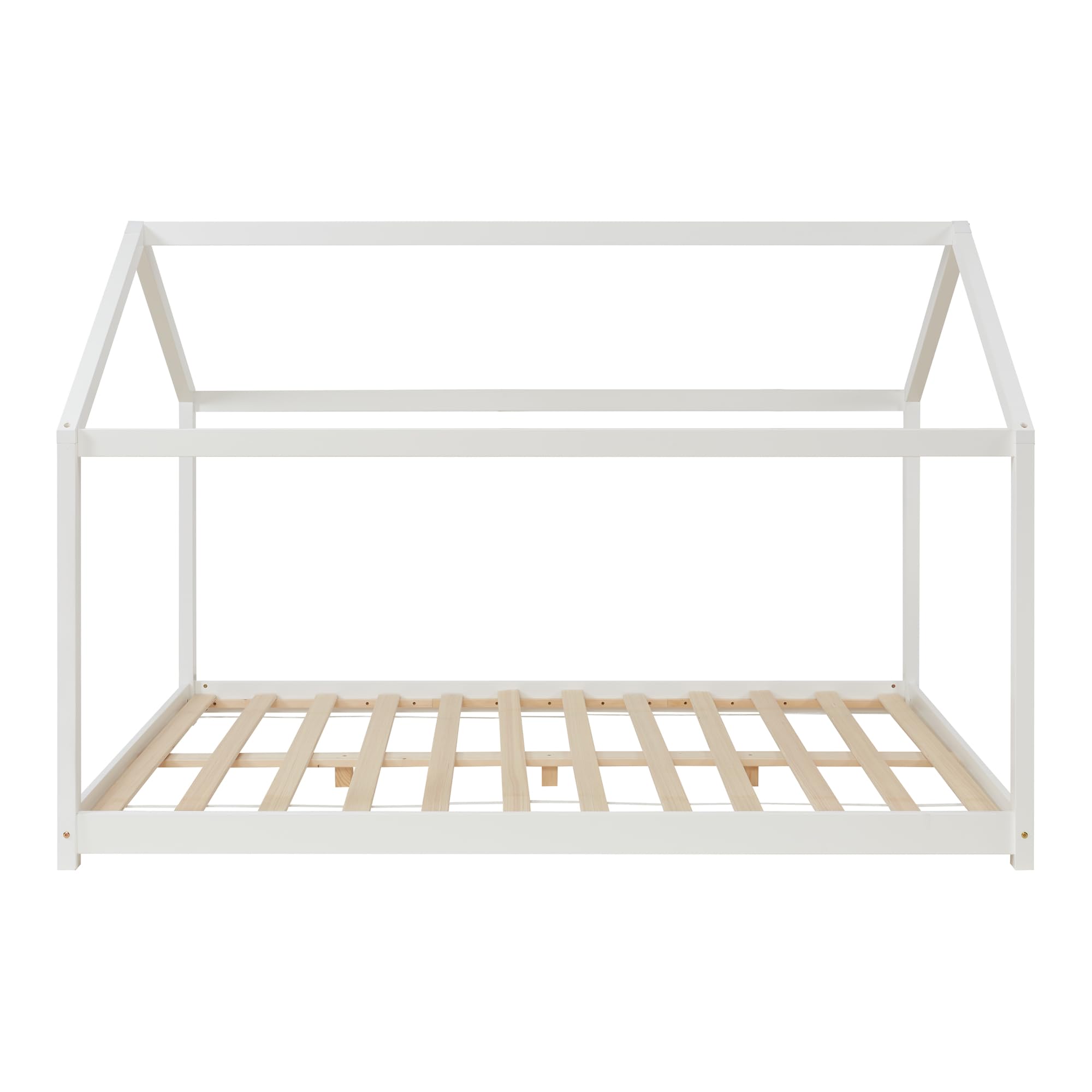 [en.casa] Letto per Cameretta a Forma di Casetta 120 x 200 cm Struttura Letto 1 Piazza e Mezza in Legno di Pino Stile Montessori - Bianco
