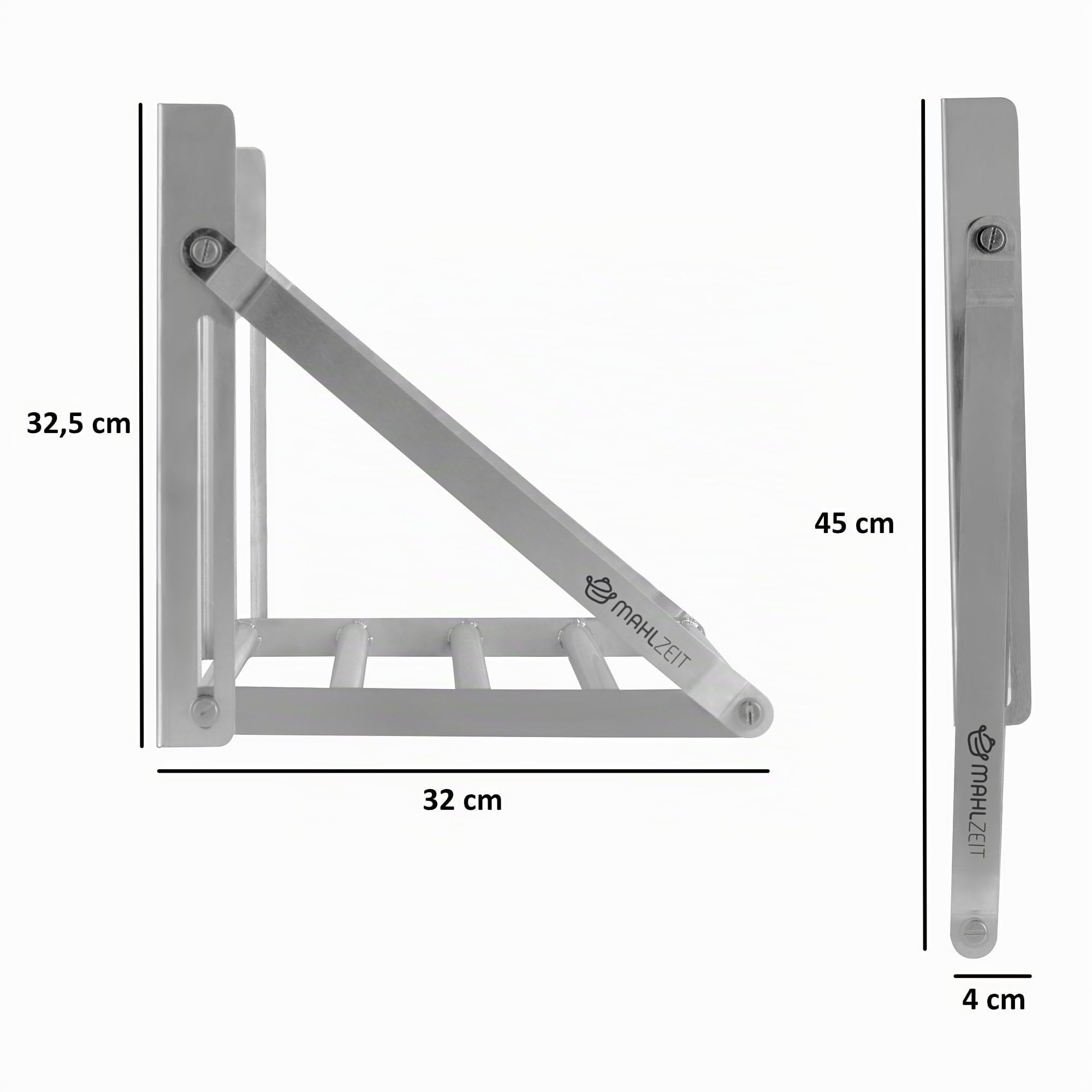 Mahlzeit Edelstahl Wandregal im Stangendesign | 100 x 30 cm | Hängeregal, Klappbar | Silber | Ablage Edelstahl Regal Gastro, Schweberegal