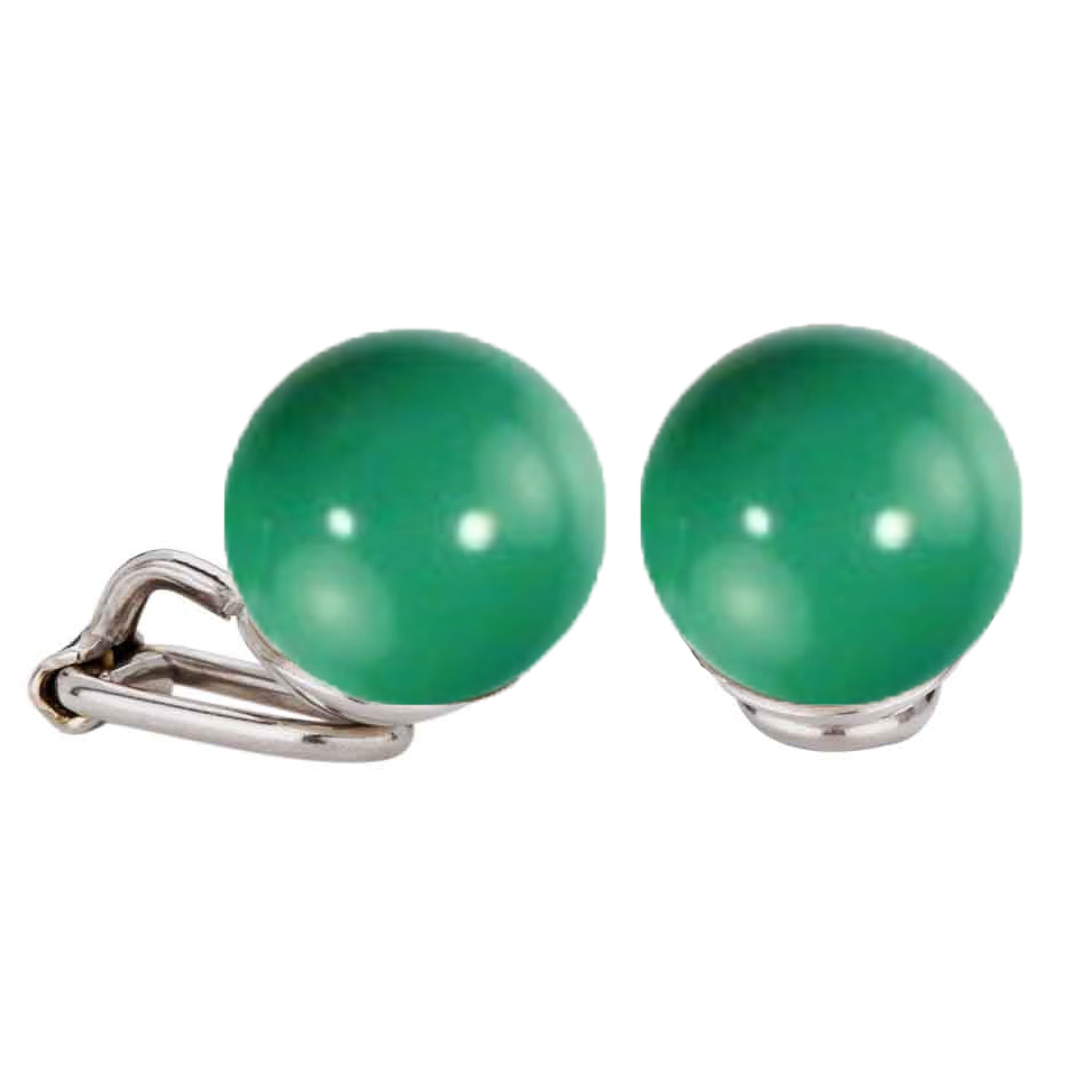 Traveller Orecchini a clip - Da donna - Color Argento - Perla Swarovski - 12 mm - Verde giada - Platinati - 112437