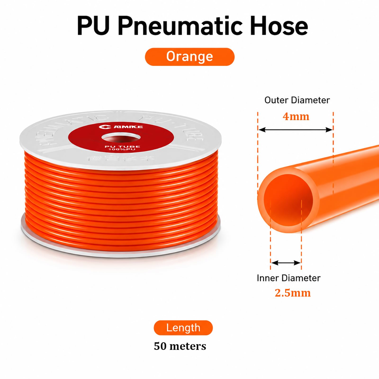COYOUCO Tubazione pneumatica Arancione in PU 10-200m, Diametro Esterno 4mm x Diametro Interno 2,5mm,50m