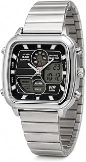 Digital Analog Luxury Silver Chronograph Wrist Watch – Dual Time Sports Smart Style, Stainless Steel Strap, Day Date Alarm... Price In India