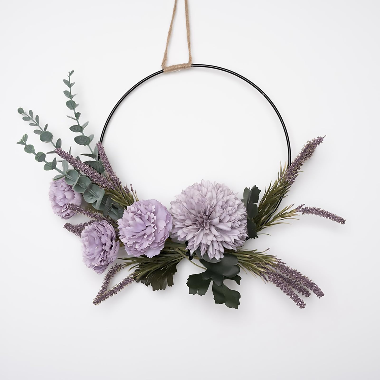 Funvalley Surperfect Artificial Purple Flower Wreath,Artificial Lavender & Peony Wreath for Front Door, Wall, Fireplace Decor, All Seasons Farmhouse Style Home Wreath