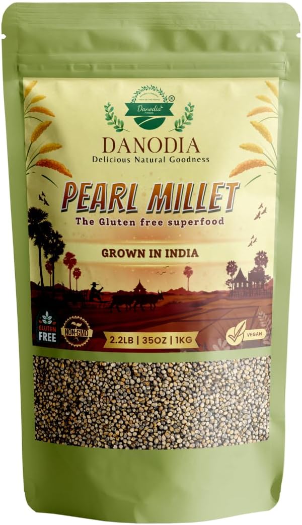 Danodia Foods Organic Pearl Millet Bajra Grain, Gluten-Free, 2 lb Pack | Millet grain for rice-style bowls, porridge, upma and pantry cooking; Gluten-Free, Non-GMO, High Fiber, High Protein, Vegan