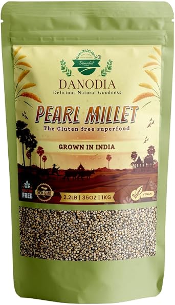 Danodia Foods Pearl Millet (Bajra Whole Grain), 950g | Unpolished & Hulled; Gluten-Free; High Fibre; For Khichdi, Porridge, Pilaf, Salads & Home Milling