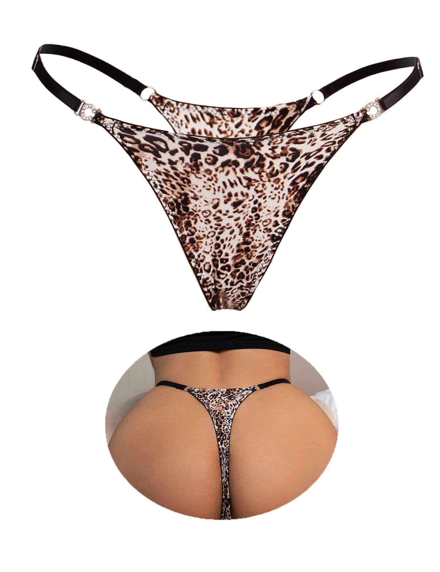 ohyeahlady Leopard Slip Damen Sexy Unterwäsche für Frau Mini String Tanga Glitter Dessous Große Größen Reizwäsche Thong T-Back G-String Unterhsoen Pantys Bikinislip Gelb M