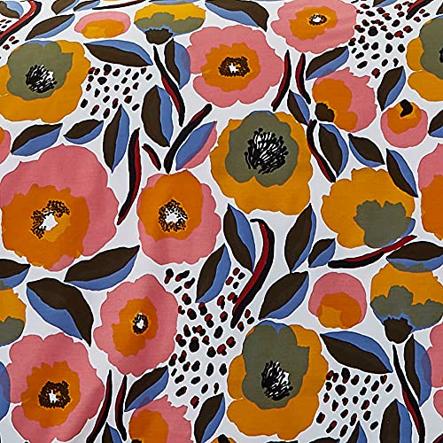 Image of MARIMEKKO - Queen Duvet Cover Set, Cotton Percale Bedding with Matching Shams & Button Closure, All Season Home Decor (Rosarium Pink, Queen)