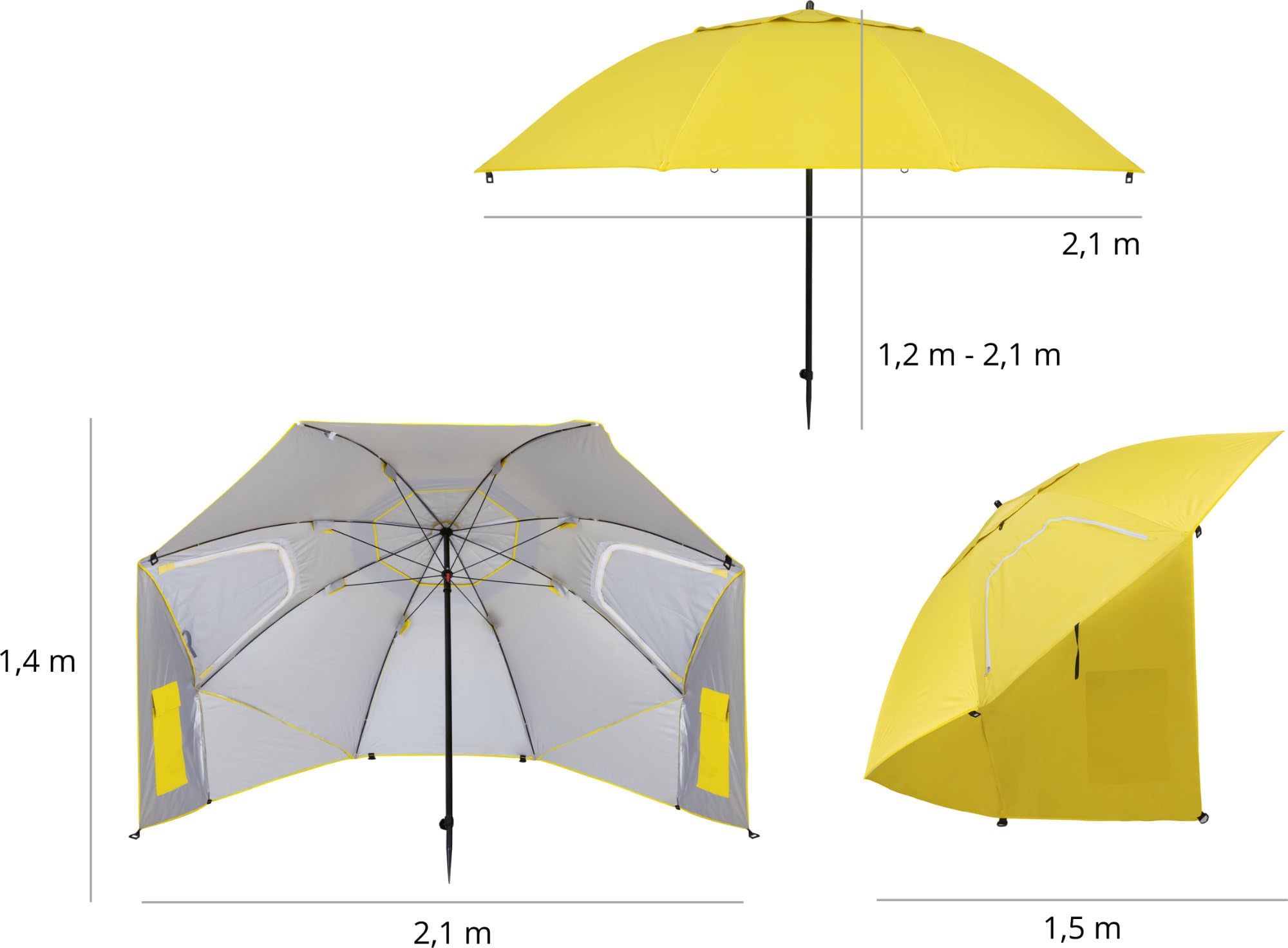 Stagecaptain UM-210 Shady Sonnenschirm-Strandmuschel - Erdspieß zur Montage als Sonnenschirm - Wasserabweisender Stoff inkl. UV-Schutzschicht - Netz-Fenster für eine bessere Luftzirkulation