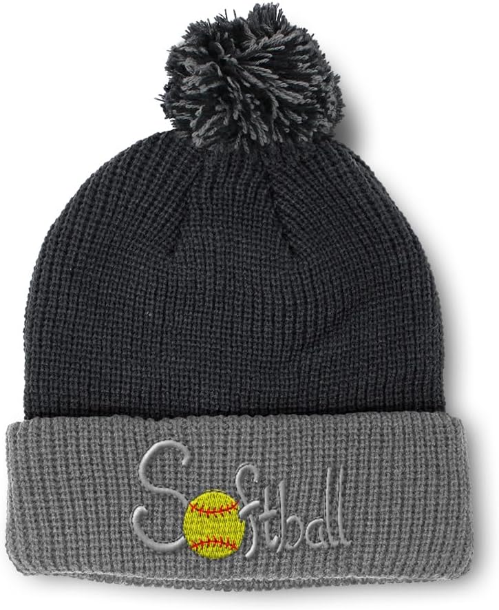 Speedy Pros Pom Pom Beanies for Women Softball Embroidery Skull Cap Winter Hats for Men Acrylic One Size