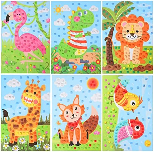 6 PCS - Mosaics Sticker Art Kit for Kids，1260 Pieces Sticky Foam ...