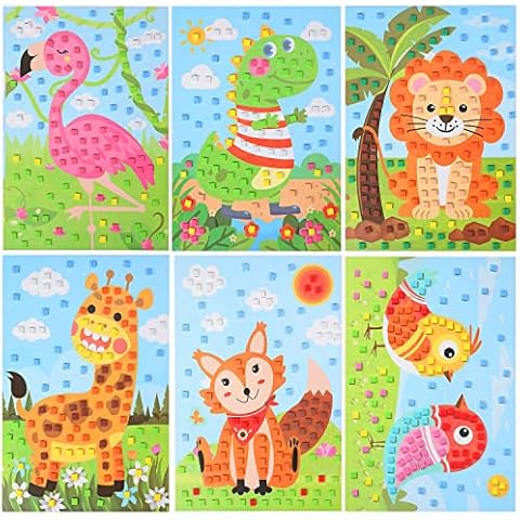 LZHZH 6 PCS - Mosaics Sticker Art Kit for Kids，1260 Pieces Sticky Foam DIY Craft for Boy Girl，Animals Sticker Craft Activities (Age 3+) Cover