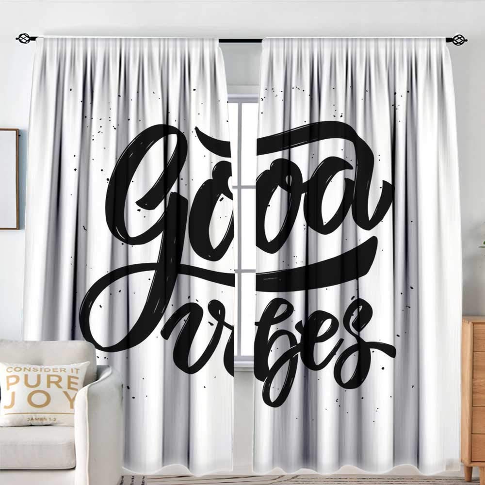 NUOMANAN Living Room Curtains Good Vibes,Hand Drawn Style Lettering Motivation Phrase with Modern Artistic Grunge Look,Black White,Darkening and Thermal Insulating Drapes 84"x84"