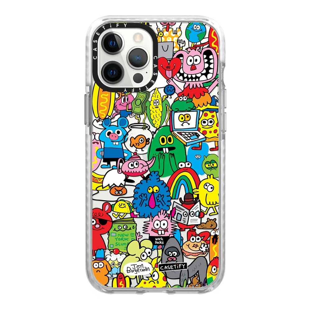 CASETiFYImpact iPhone 12 Pro Max Case [6.6ft Drop Protection] - Fun Friends by Jon Burgerman - Clear Frost