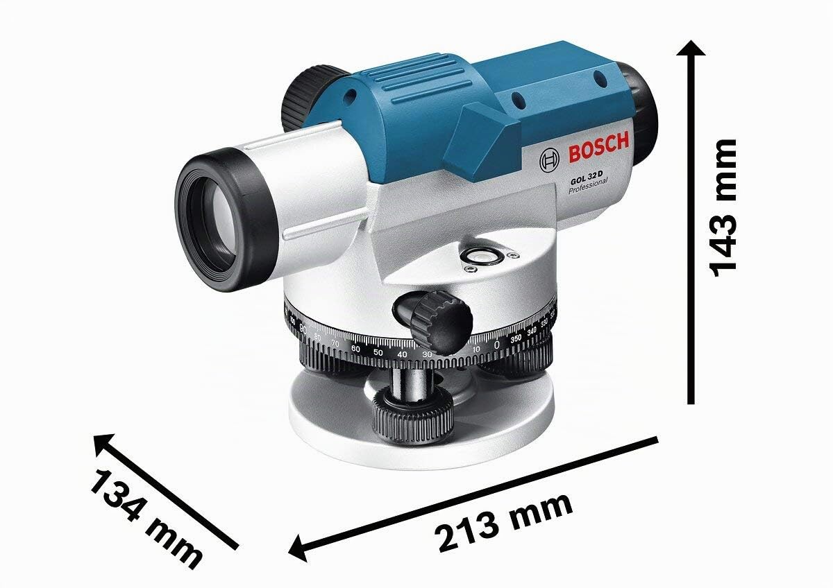 Bosch Professional Nivel Óptico GOL 32 D (aumento 32x, unidad de medida: 360 grados, alcance: hasta 120 m, en maletín de transporte)