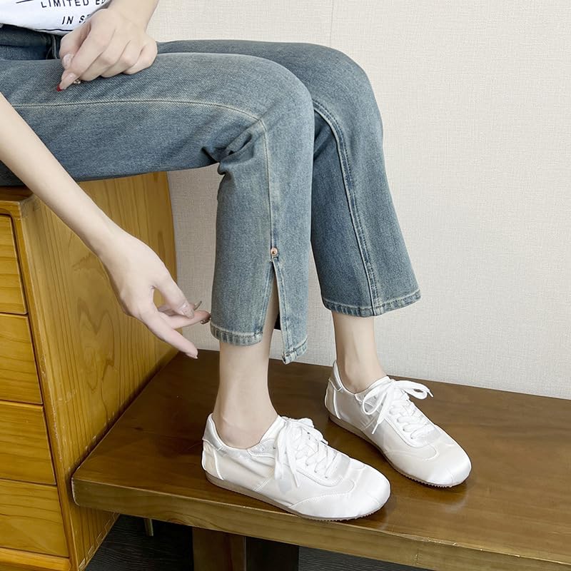 Ballet Sneakers for Women Round Toe Sneakerina Shoes Flat with Satin Fabric Cute Y2K Retro Kawaii Elegant Dressy Fashion Trendy Tennis Trainers Gifts for Daughter Back to School Spring Summer Outdoors4