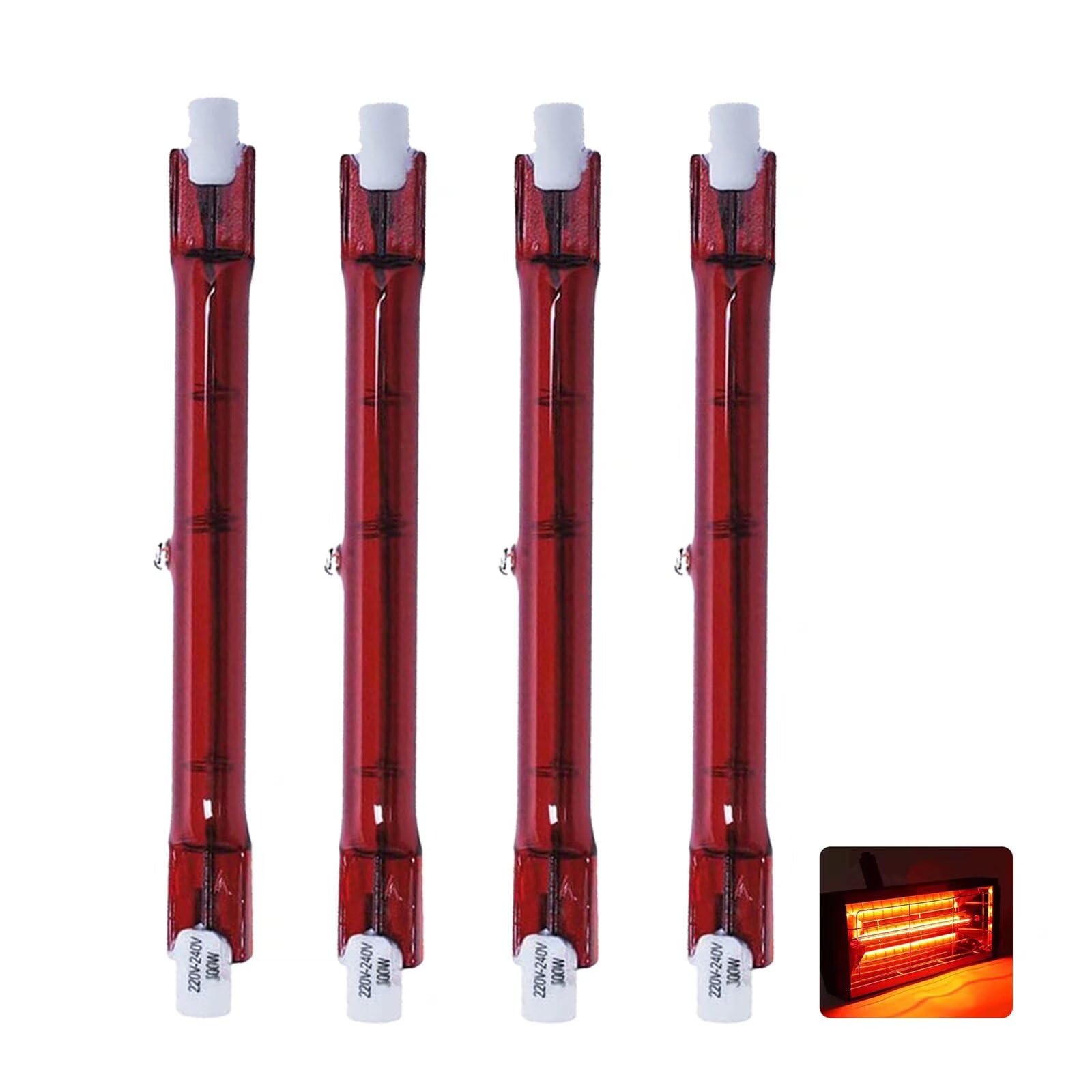 R7S Halogen Bulb 118mm 300W Dimmable, J-Type R7S Halogen Light Bulb, 300lm, Double-Ended Push Fit Linear Lamp, 300W J118 Infrared Tube, No Flicker, 220V Quartz Heat Lamp, 360° Beam Angle, 4 Packs — image 1