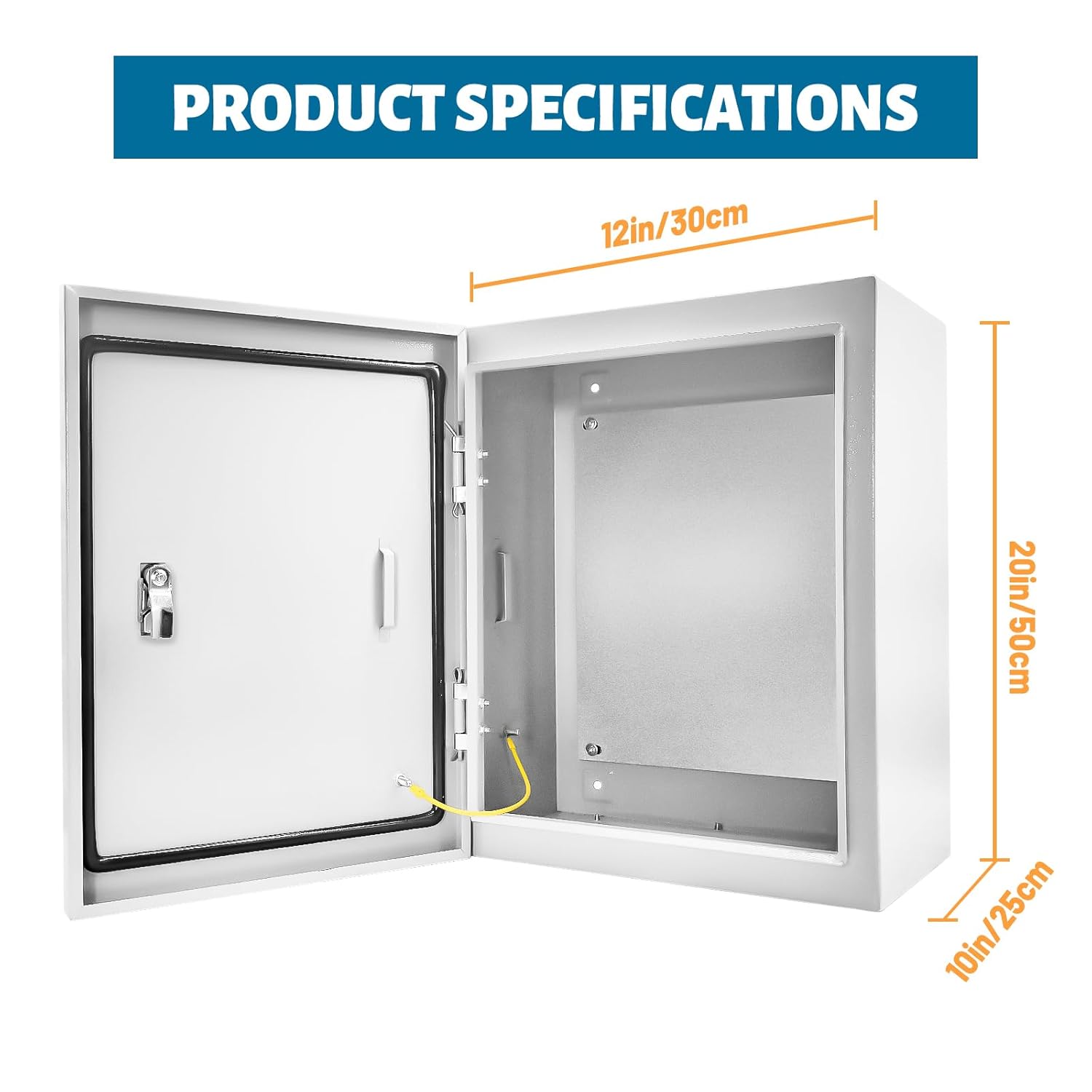 Outdoor Electrical Box 20 x 12 x 10''D NEMA 4X Enclosure Steel Box, Waterproof & Dustproof Outdoor/Indoor Lockable Electrical Junction Box, with Mounting Plate - Image 7