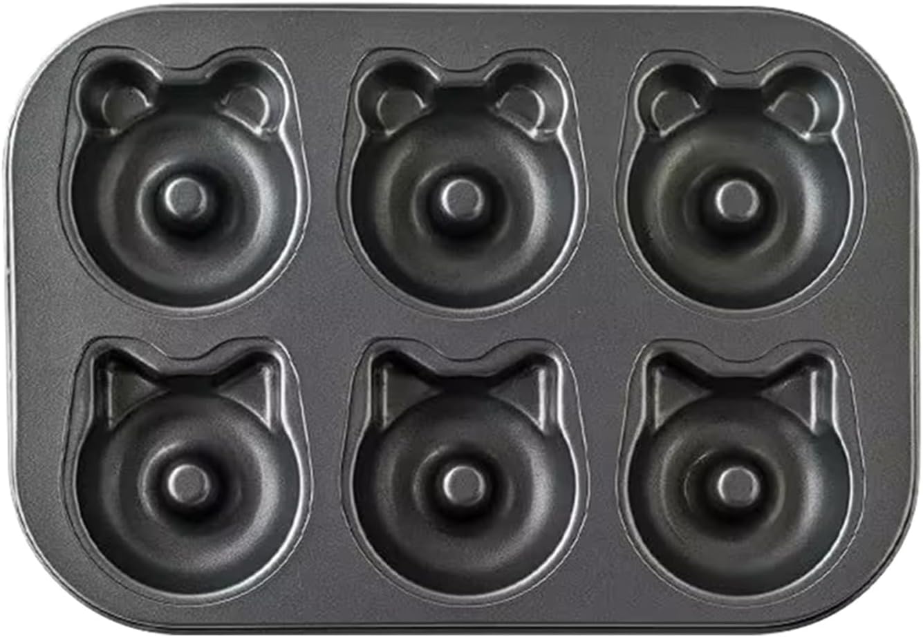 A 6-hole non-stick, high-temperature proof,and wear-proof cartoon carbon steel donuts baking pan, easy to clean and unmold(2pcs)
