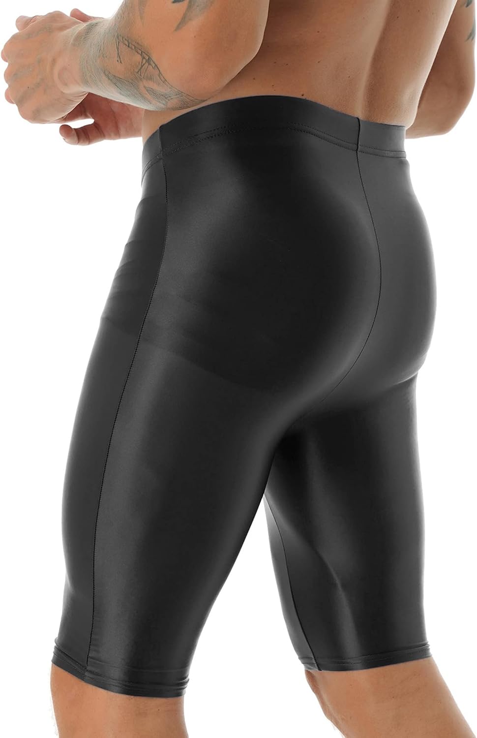 Men Oil Silk Gym Yoga Sport Biker Shorts Short Leggings Tight Athletic Compression Shorts