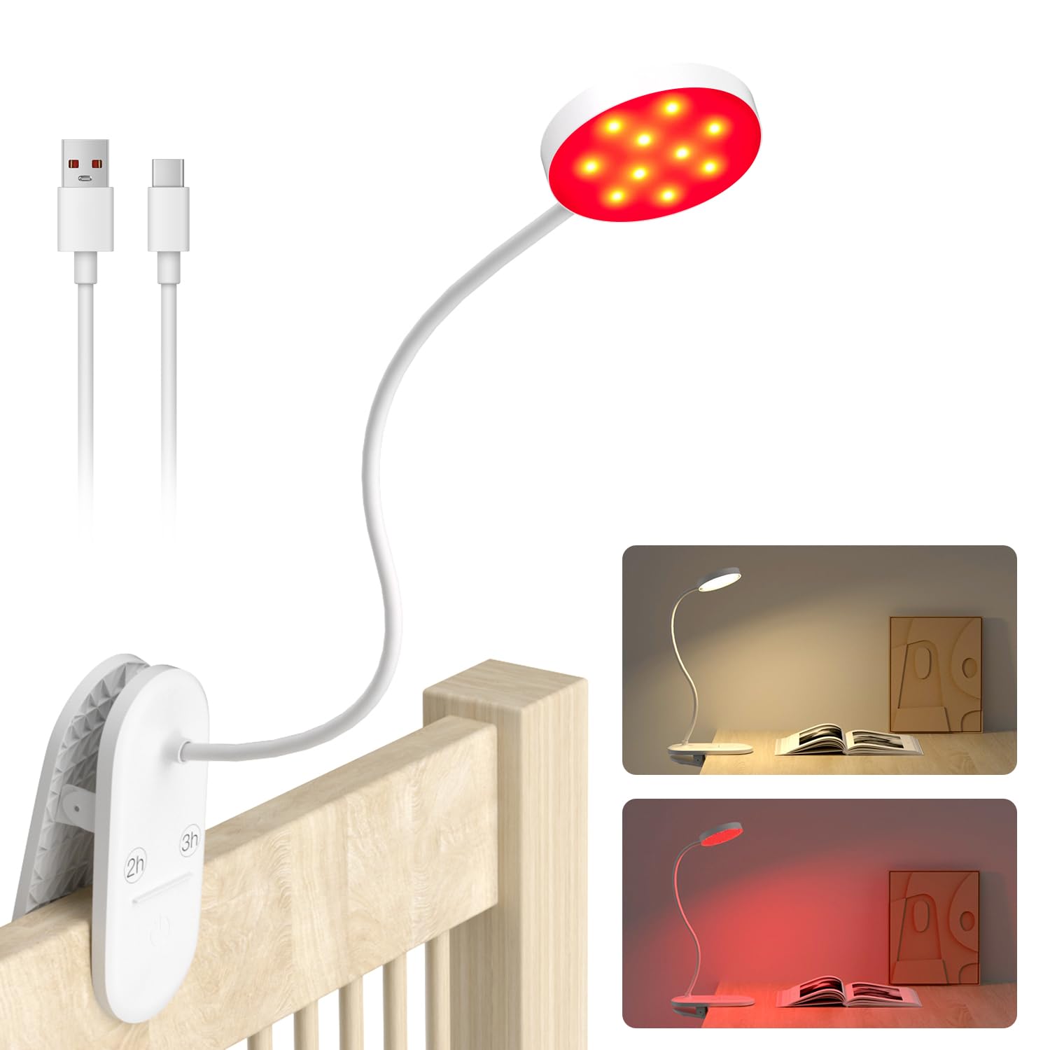 Haigvel Red Light Sleep Device Lamp Device 630nm Sleep Aid to Support Deep Relaxation Warm White Reading Lights, Rechargeable Desk Lighting, Red Light for Better Sleep Backed by Science, Kids Bedroom
