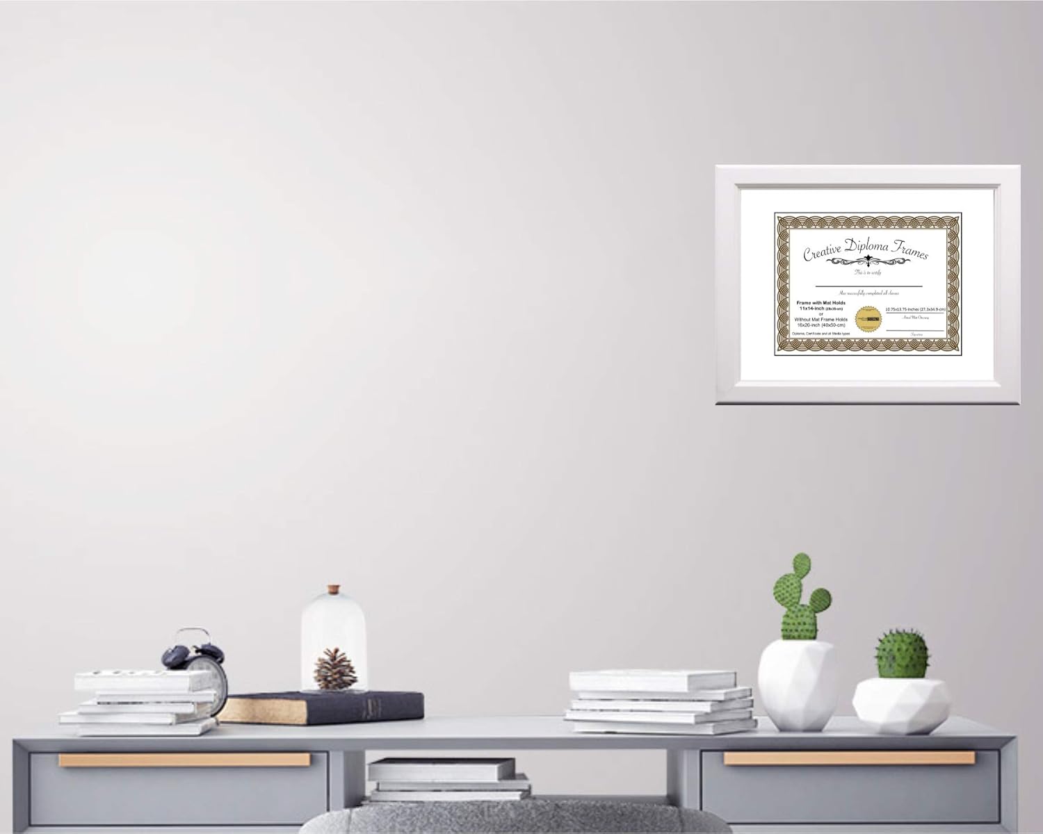 Creative Picture Frames 10x12 White Diploma Frame with White Mat Glass Easel and Installed Wall Hangers | Frame Holds11x14 Media without Mat