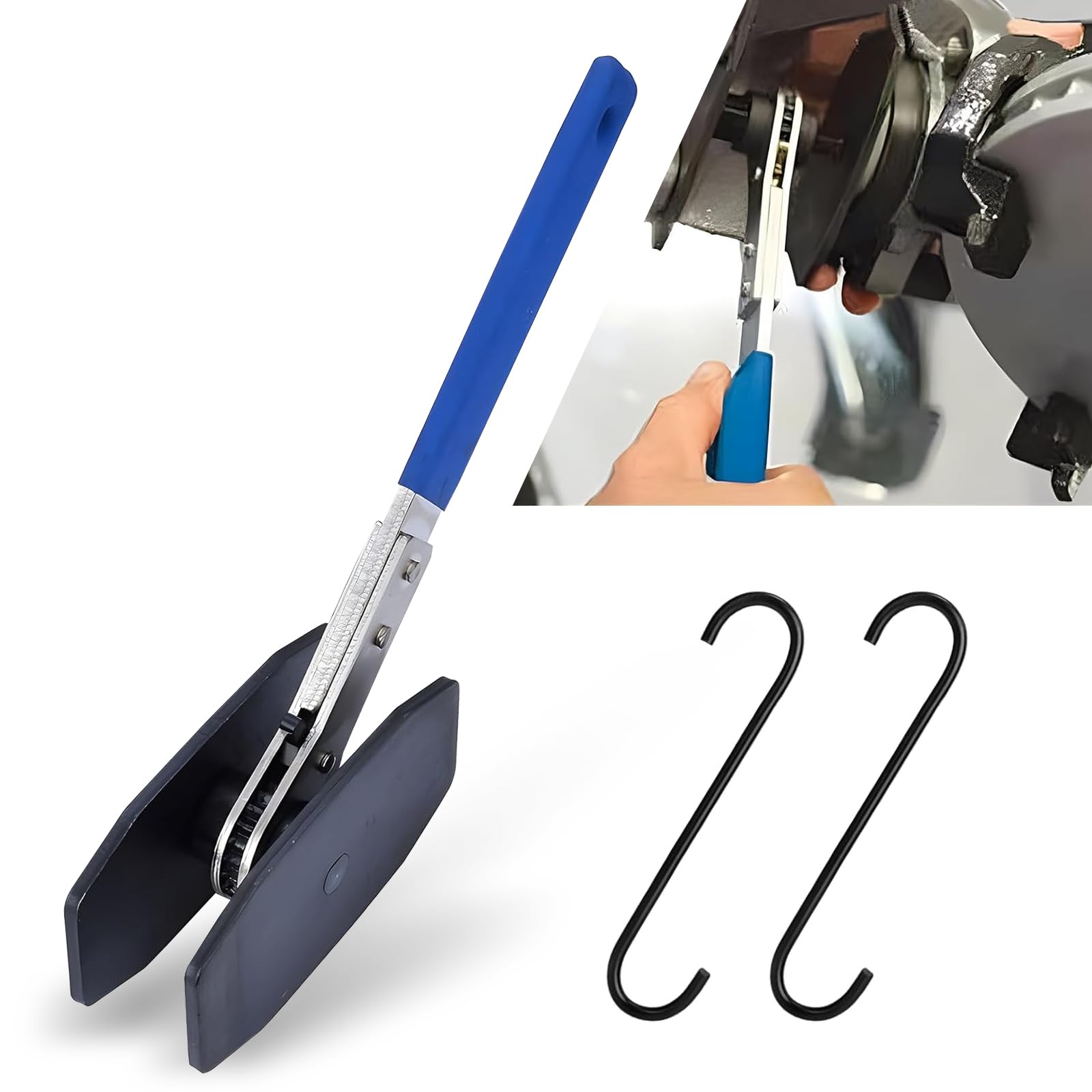 1 PC Car Disc Brake Piston Separator Compressor Wrench, 4-in-1 Brake Caliper Crimping Tool with S-Shape Hook, Ratchet Brake Caliper Repair Installation Accessories, for Cars (Blue & Black)