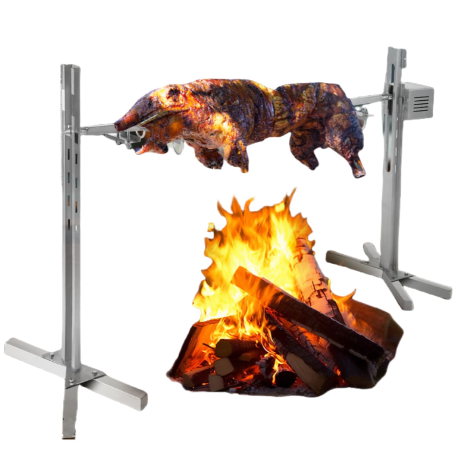 CNCEST Outdoor Electric Rotisserie Grill Kit - 88LBS Pig Lamb Turkey Spit Rotisserie Grill, Stainless Steel Rotisserie Stand Roaster with Adjustable Height Lockable Casters for Camping Party, 110V