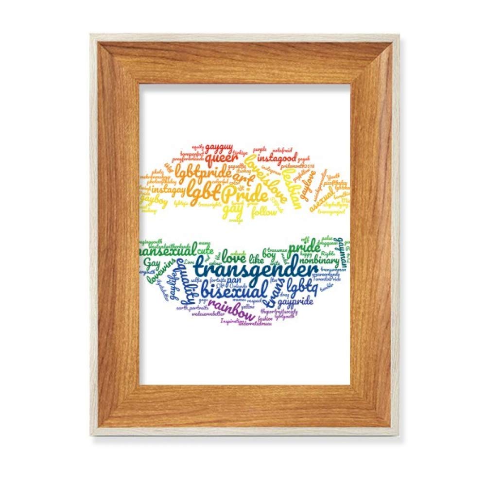 Arcoiris LGBT marco de fotos de madera con diseño beso labios para mesa
