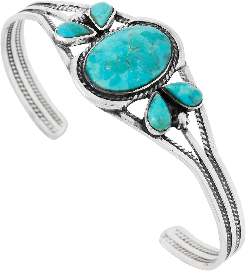 Turquoise Bracelet Sterling Silver 925 Genuine Gemstones Cuff Bracelet