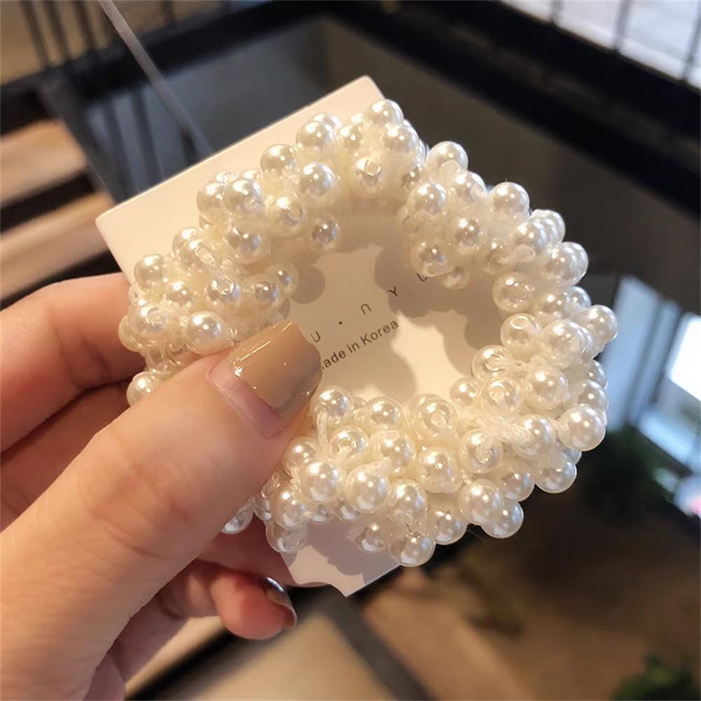 yangzerang Pearl Hair Scrunchies Hair Ties Beaded Fashion Elastic Hair Scrunchies Elegant Pearls Ponytail Holder Hair Stretch Hair Rope Accessories for Women Girls Jewelry - Image 2