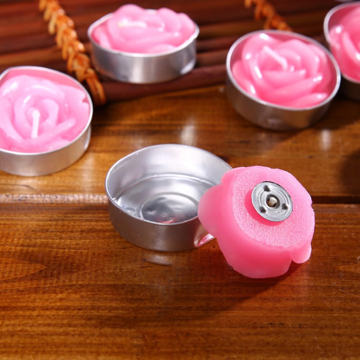 12 Pcs Pink Rose Floating Candles, Unscented Smokeless Paraffin