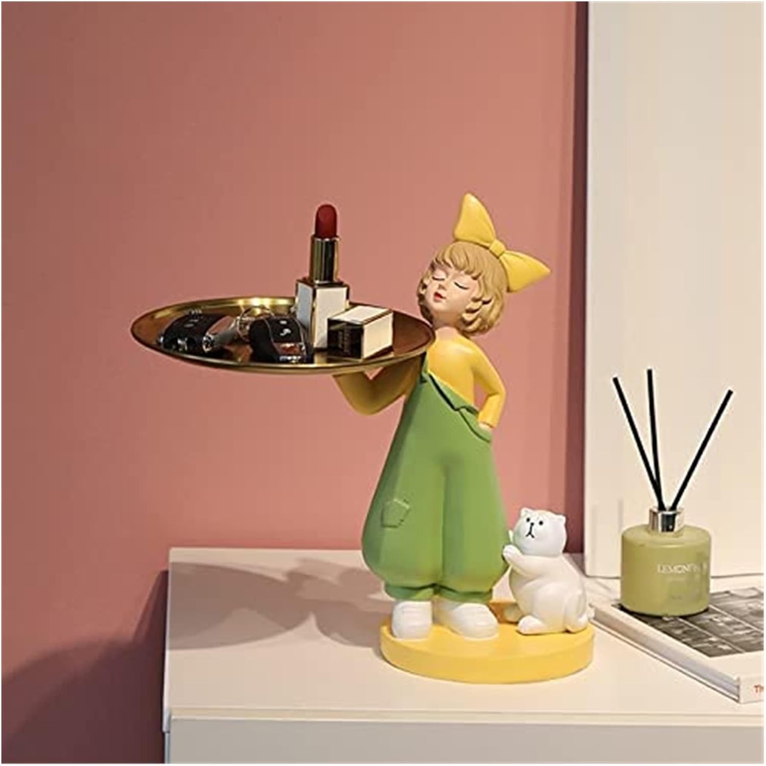 Sculpture Tabletop Sculpture Desktop Ornaments Girl Living Room Porch Key Storage Decoration Coffee Table TV Cabinet Light Soft Decorations Housewarming Gifts Decorative (Color : Green)
