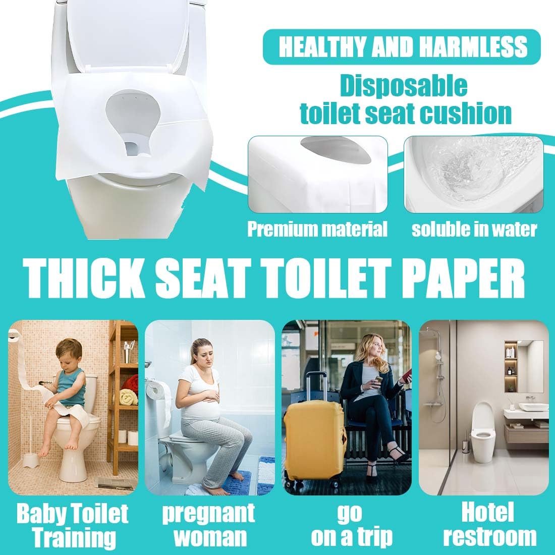 Copriwater 40 Pezzi Coprisedili WC Bianchi Biodegradabili Protezione Igienica Viaggi Bagni Pubblici