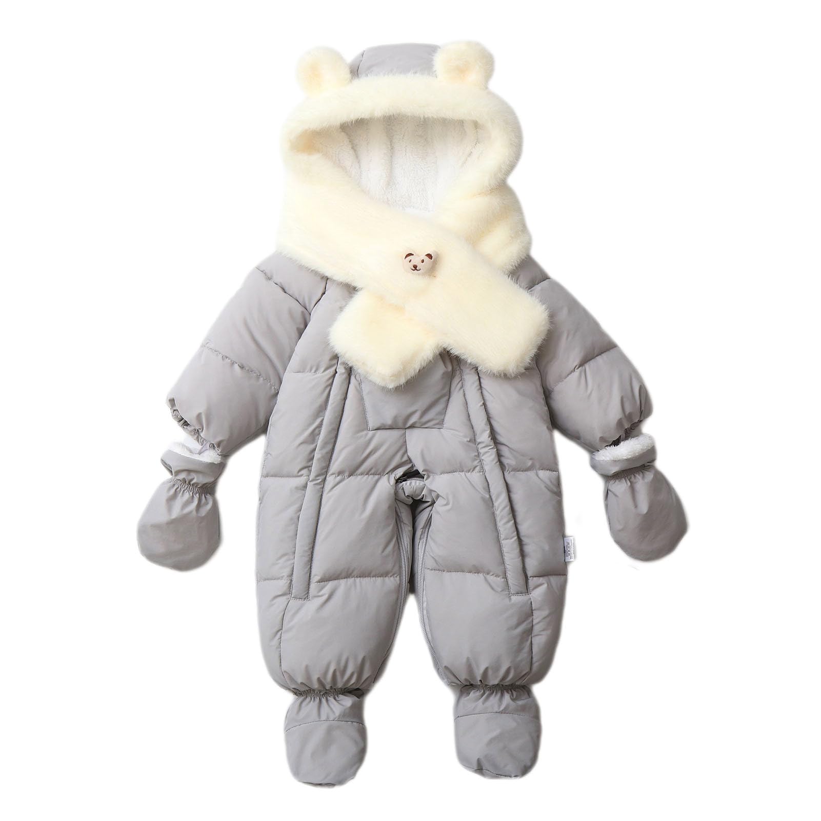Mono Nieve para Bebés Niñas Abrigo Invierno para Niños Pequeños Mameluco Polar con Bufanda Desmontable Conjuntos Gris 3-6 Meses