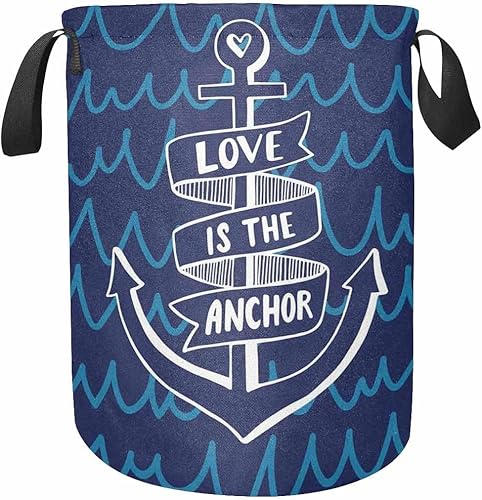InterestPrint Love Is the Anchor Collapsible Waterproof Clothes Hamper Waterproof, Freestanding Laundry Hamper Laundry Basket 14x17 inch