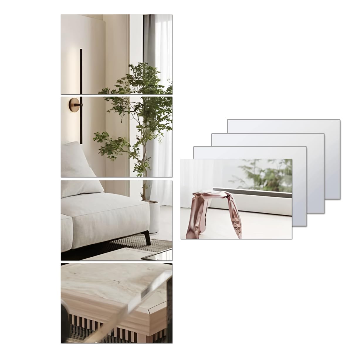 Hode 4 Pezzi Specchio Adesivo da Parete Muro, Flessibile Specchi Adesivi Acrilico per Decorazioni Armadio Palestra Murali Casa (20 x 20 cm Non Vetro