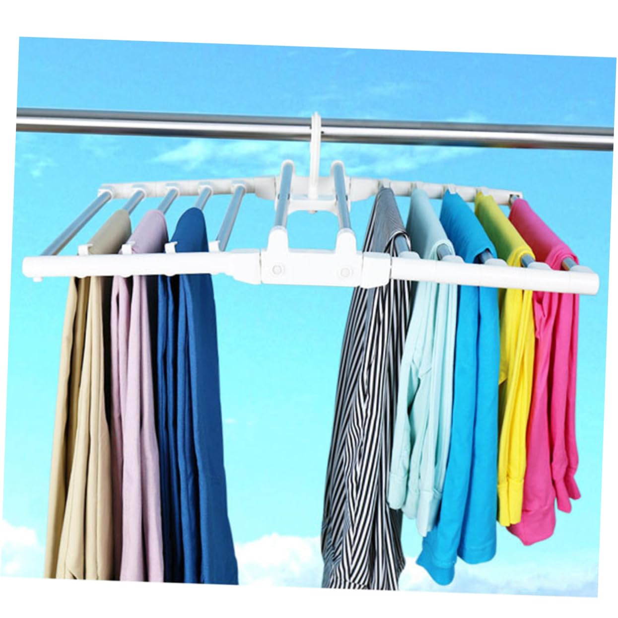 SOLUSTRE Closet Hanger Organizer 10-in-1 Pants Hangers Rack Space-Saving Hooks Drying Pants Rack for Jeans Scarf