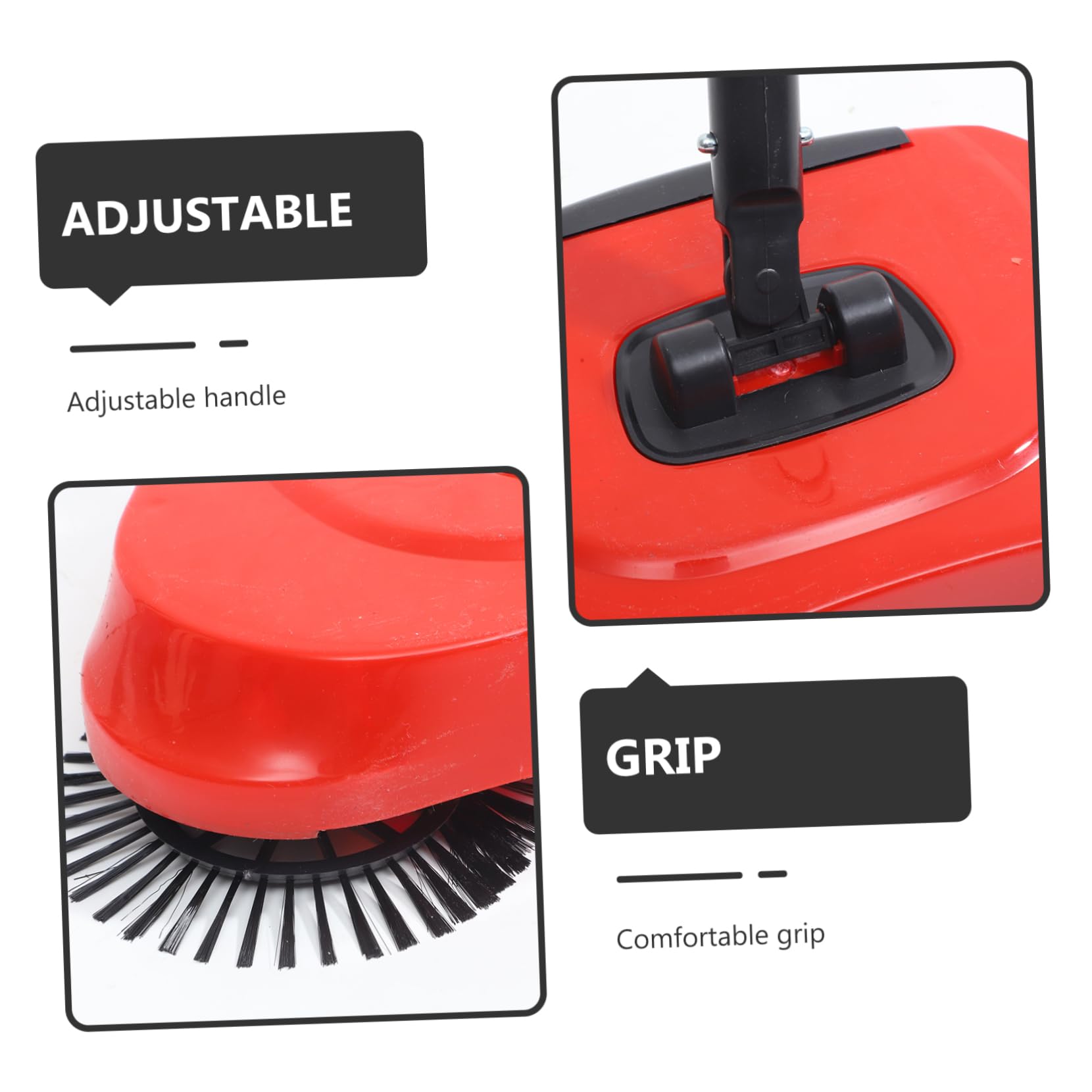 Barredora Manual con Cubo de Basura y Mop Rotativo Escoba para Limpieza de de Abs y Acero Inoxidable Ajustable y Rotativa para Pisos Duros Rojo