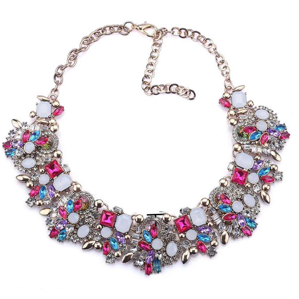 Zthread Bib Statement Necklace Colorful Glass Crystal Collar Choker Necklace for Women Fashion Accessories