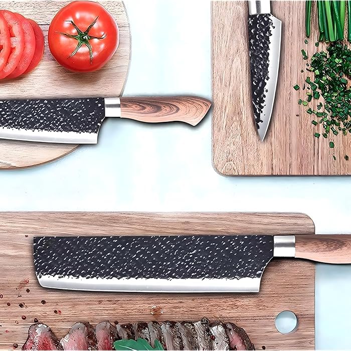 Image of Marco Almond 6 Pieces Professional Kitchen Knives Set,High Carbon Steel Forged Kitchen Knife Set,BBQ Meat Knives for Cooking,Sharp Chef Knife Set for Chef Cooking Paring Cutting Slicing(WOODAN)