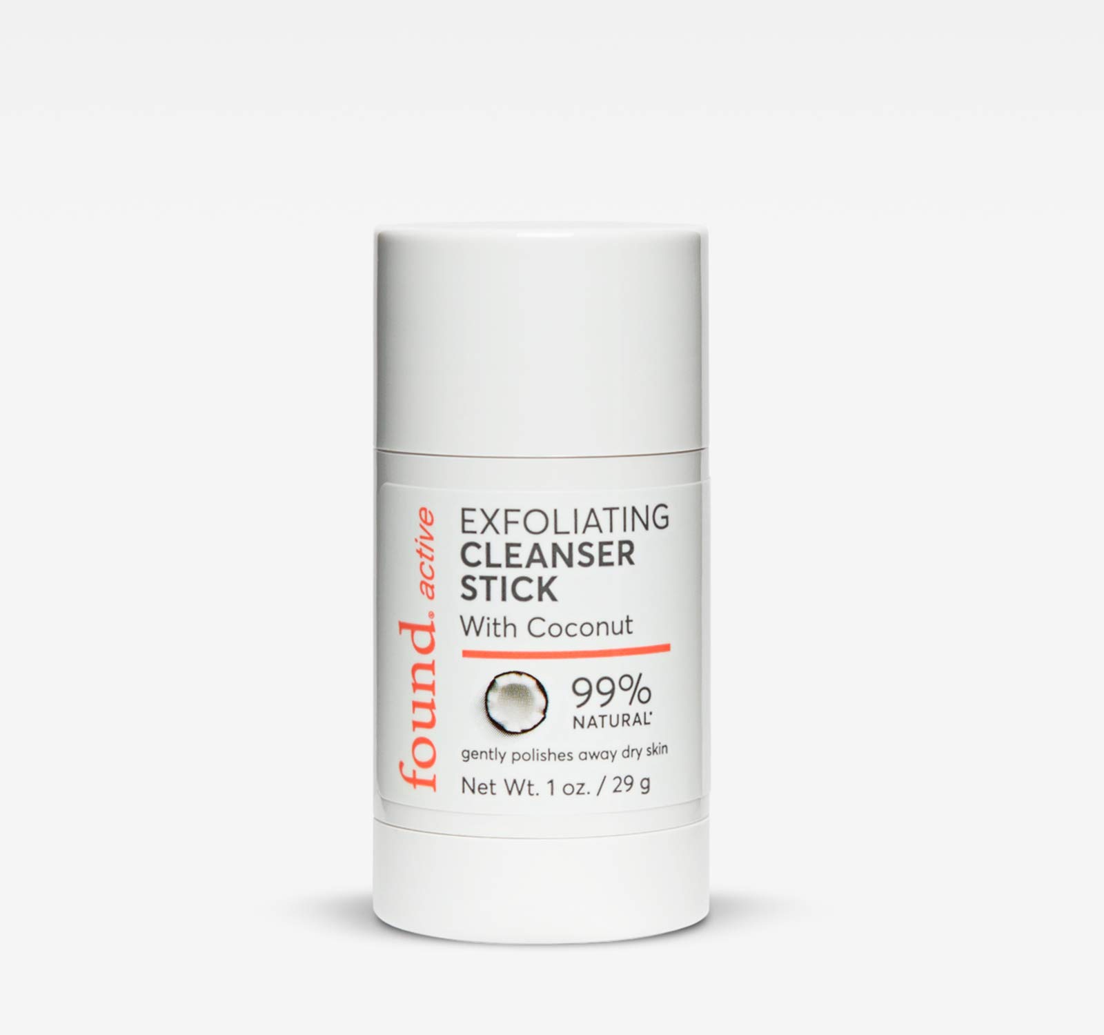 Found Active Exfoliating Cleansing Stick with Coconut, Fuss-Free, Purifies Pores & Scrubs Away Dullness, Convenient for the Gym, Travel, & Everyday Use, 1 Oz