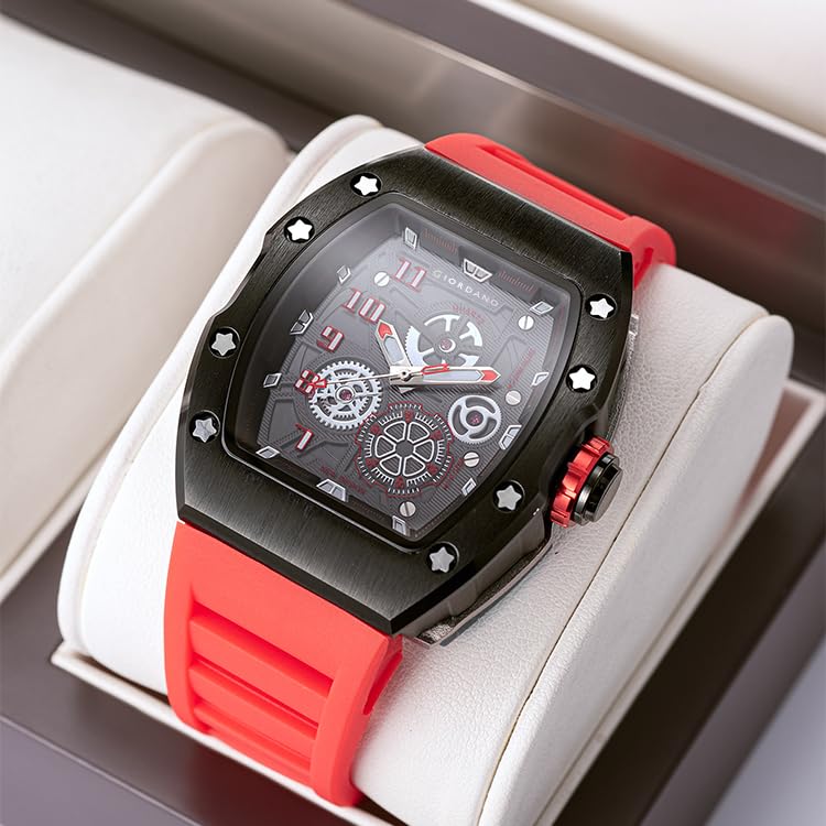 Image of Giordano Square Analog Casual Sporty Watch for Men - Mechanical-Inspired Design dial, Quartz Movement, Silicon Strap and Date Display Function - GZ-50150