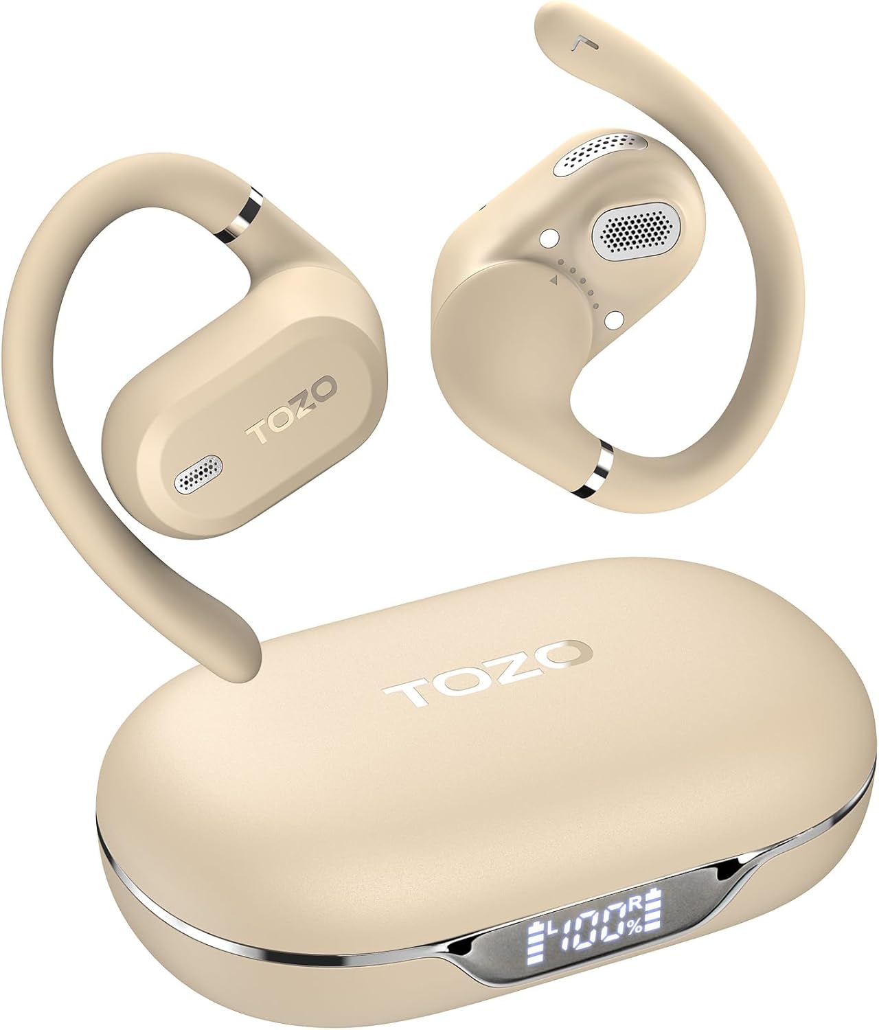 TOZO OpenWear Open Ear Headphones, Adjustable Ear Hooks, Ultra Comfort, Punchy Bass Bluetooth Headphones 5.4 with Smart Digital Display, Immersive Audio Earbuds, Fast Charging for Running, Office