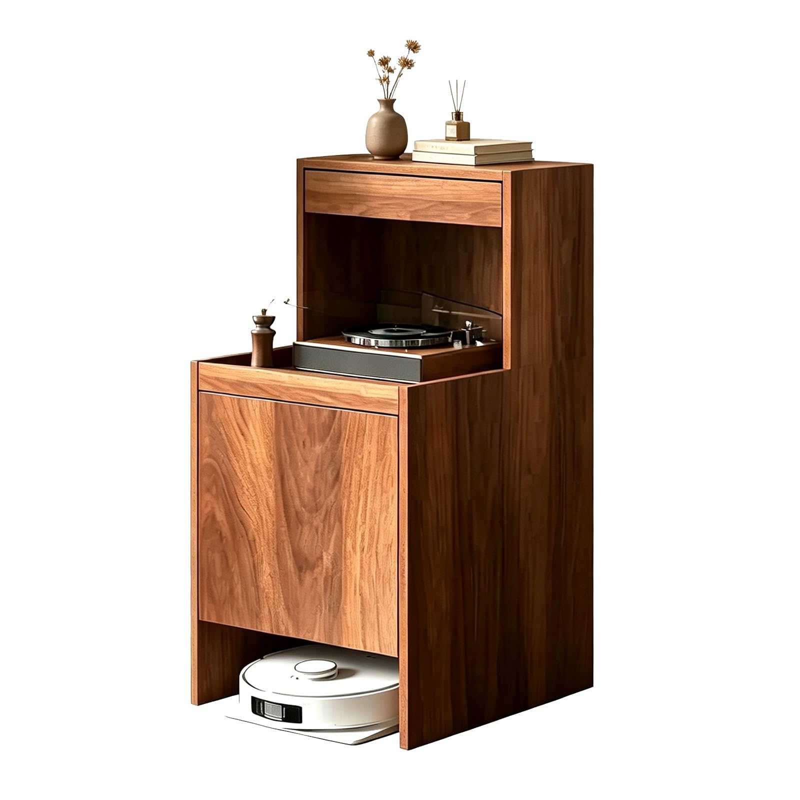Robot Vacuum Hidden Storage Cabinet with Doors,Wood Freestanding Rack
