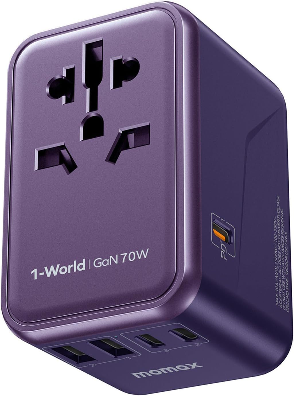 MOMAX Universal Travel Adapter,70W GaN Travel Plug Adapter with UK/EU/AU/US Plugs, 3USB-C PD & 2USB-A QC International Adapter Charger, Adapter Plug for Laptops Phones Vision Pro 1-World-Purple MOMAX Universal Travel Adapter,70W GaN Travel Plug Adapter with UK/EU/AU/US Plugs, 3USB-C PD & 2USB-A QC International Adapter Charger, Adapter Plug for Laptops Phones Vision Pro 1-World-Purple