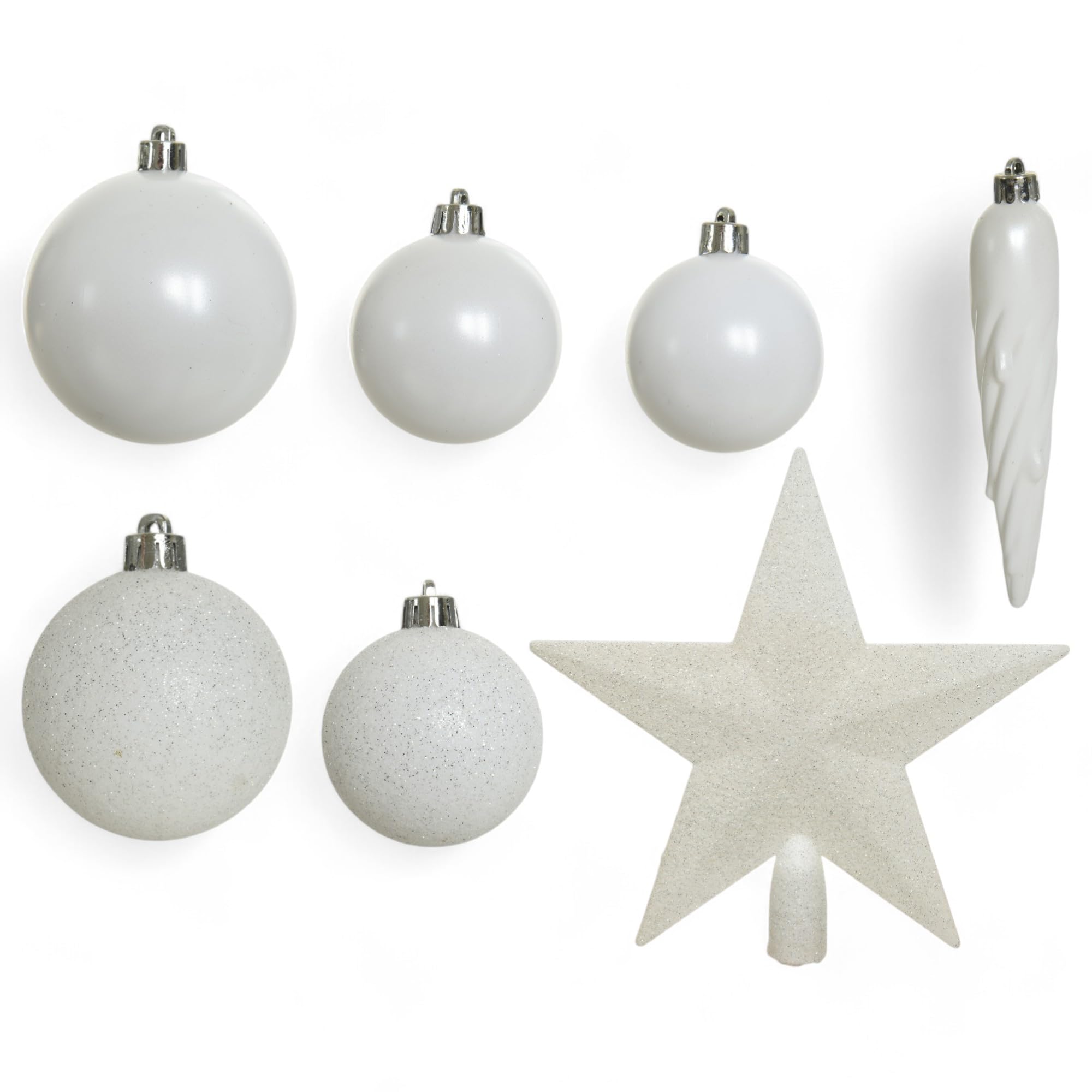 Boules de Noël blanches lot de 33 pièces déco incassable MIJOMA