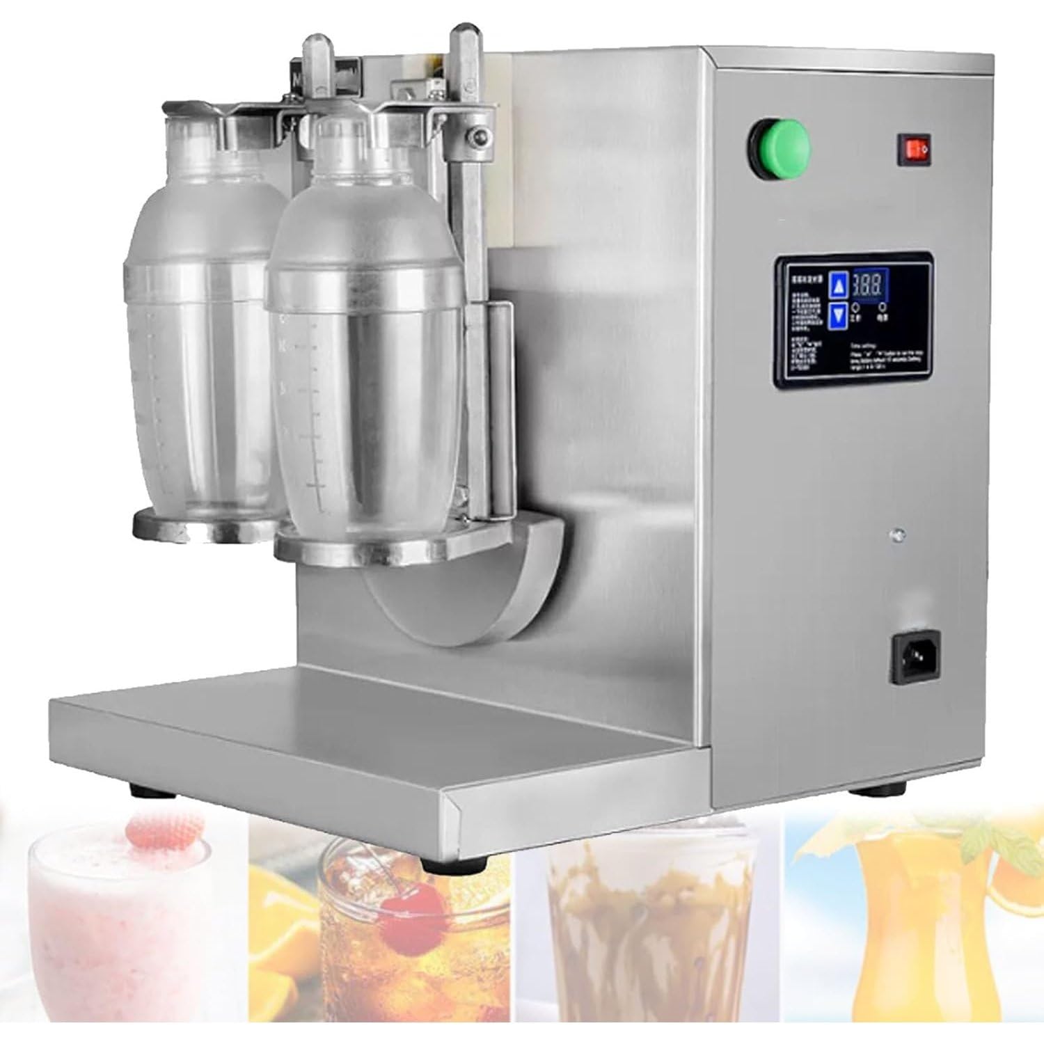UofZc Electric Milk Tea Shaker | Double Cup Drink Mixer | Stainless Steel,Includes 2 Cups,for Boba Shop and Coffee Station